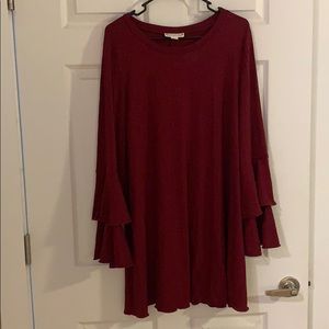 Bell-Sleeved Textured Dress